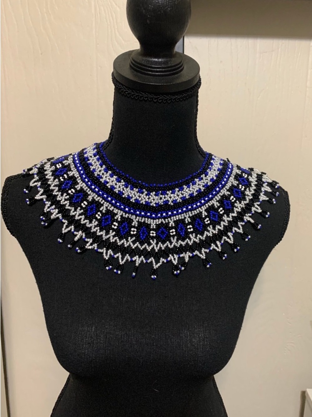 Royal Blue and Silver Beaded Statement Collar Necklace